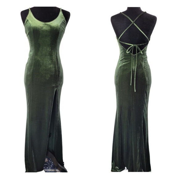NWT Revolve Majorelle Olive Sheath Corset Velvet Maxi Dress size XS - Picture 1 of 12